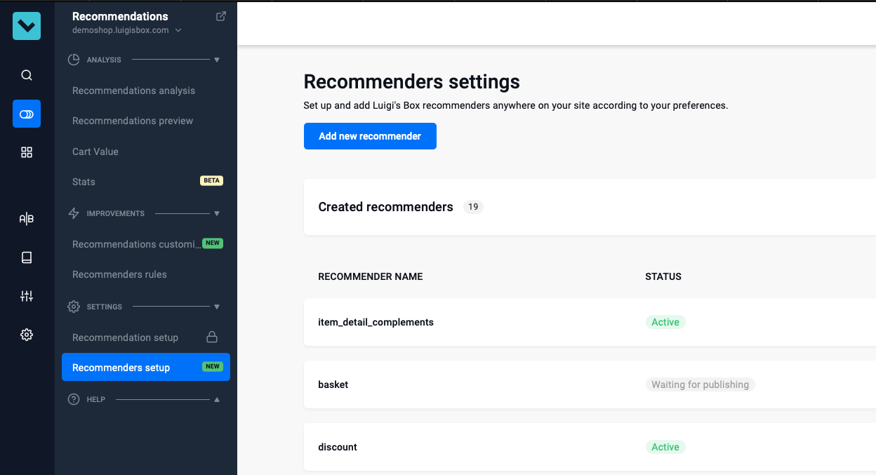 Recommender setup