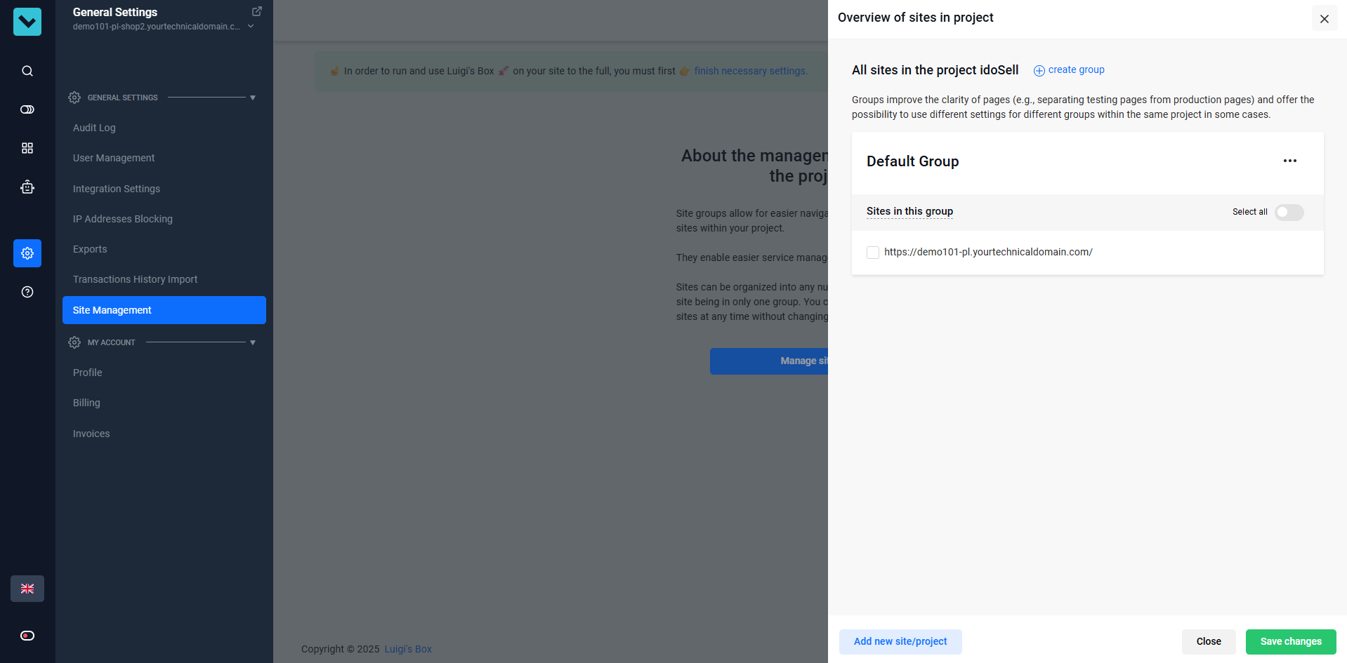 Luigi's Box Site Management