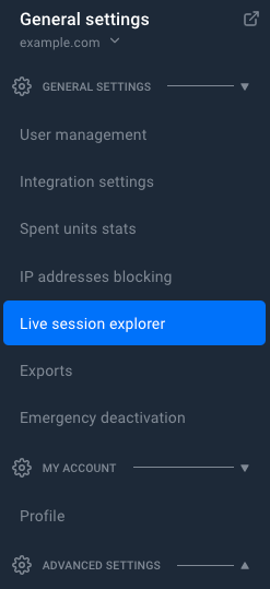 Session explorer menu